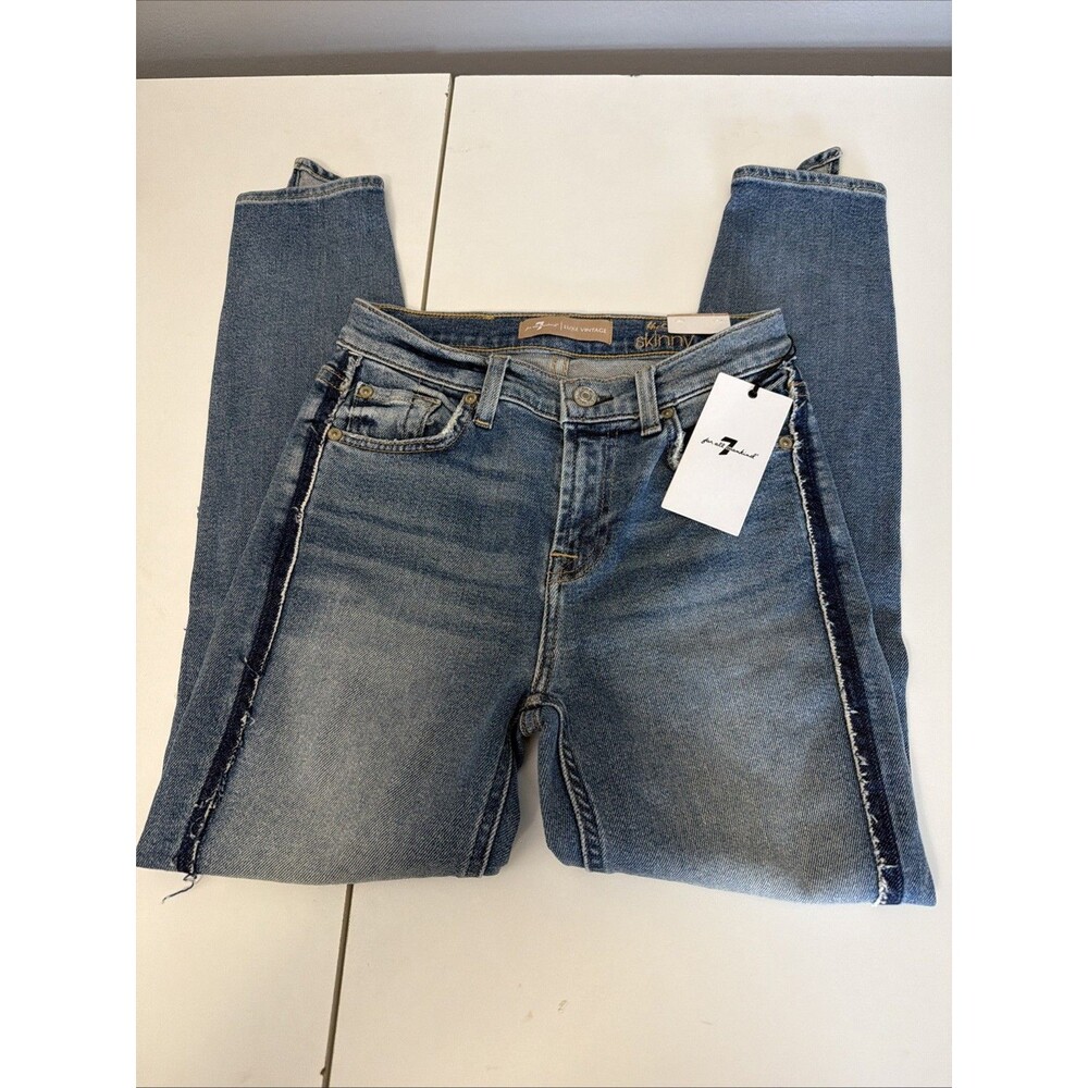 7 For All Mankind Jeans Women 24 Blue Luxe Vintage Ankle Skinny Tuxedo Denim NWT